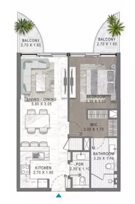 Lagoons Views Phase 2 By Damac Tower 11C, 11D, 12C & 12D Type 21, 1 bed