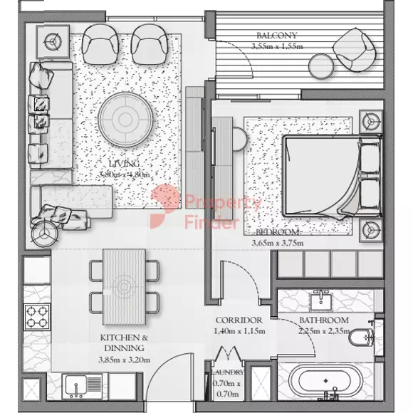 Sirdhana — 1BR floor plan