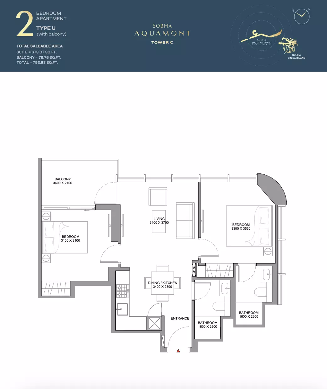 Sobha Aquamont Type U-Tower C, 2 beds