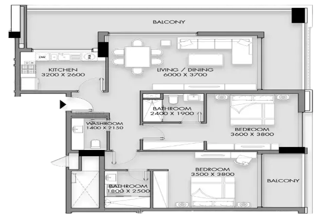 Cavara 42 — 2BR floor plan