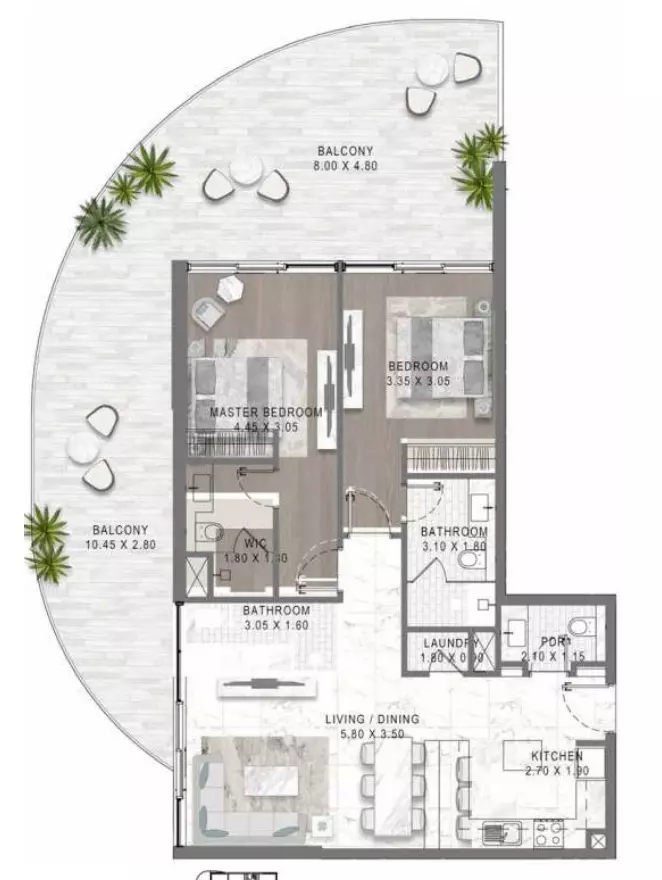 Lagoons Views Phase 2 By Damac Tower 11C, 11D, 12C & 12D Type 5, 2 beds