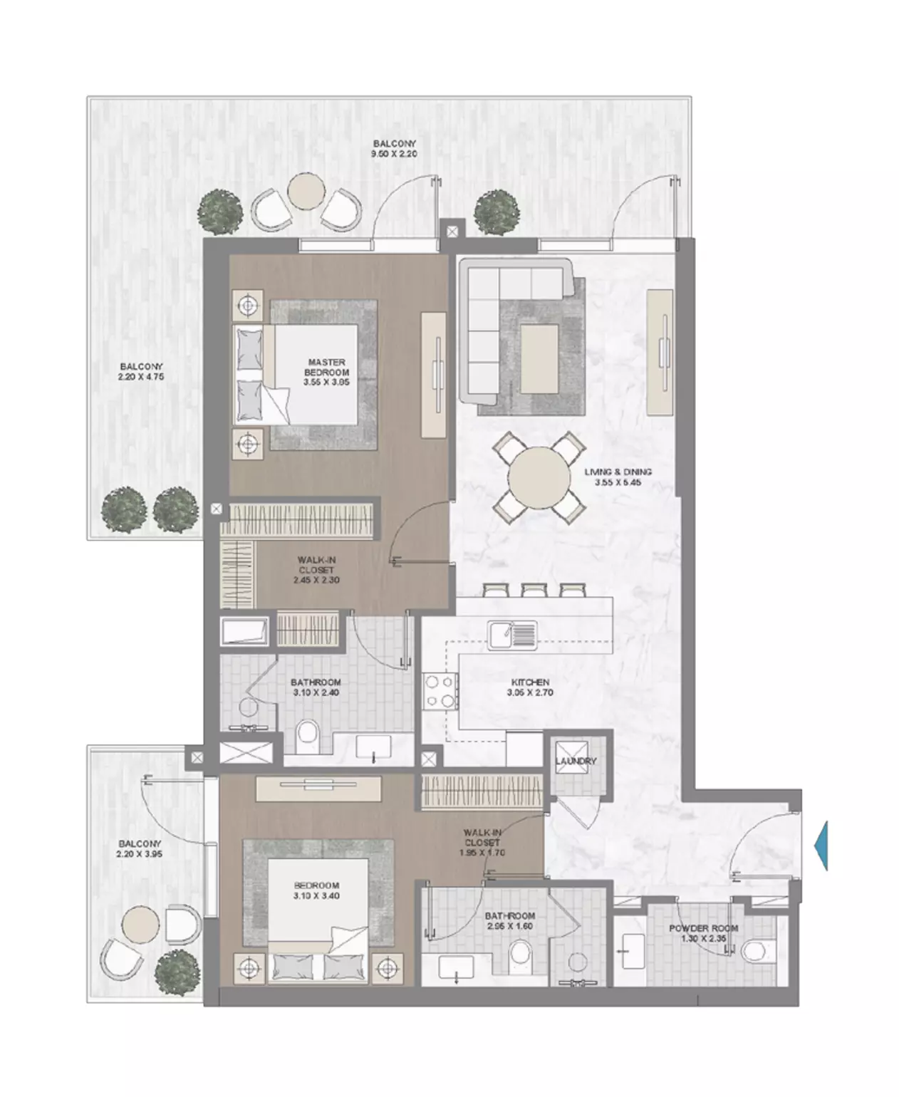 Damac Riverside Views Indigo Type 1406, 2 beds