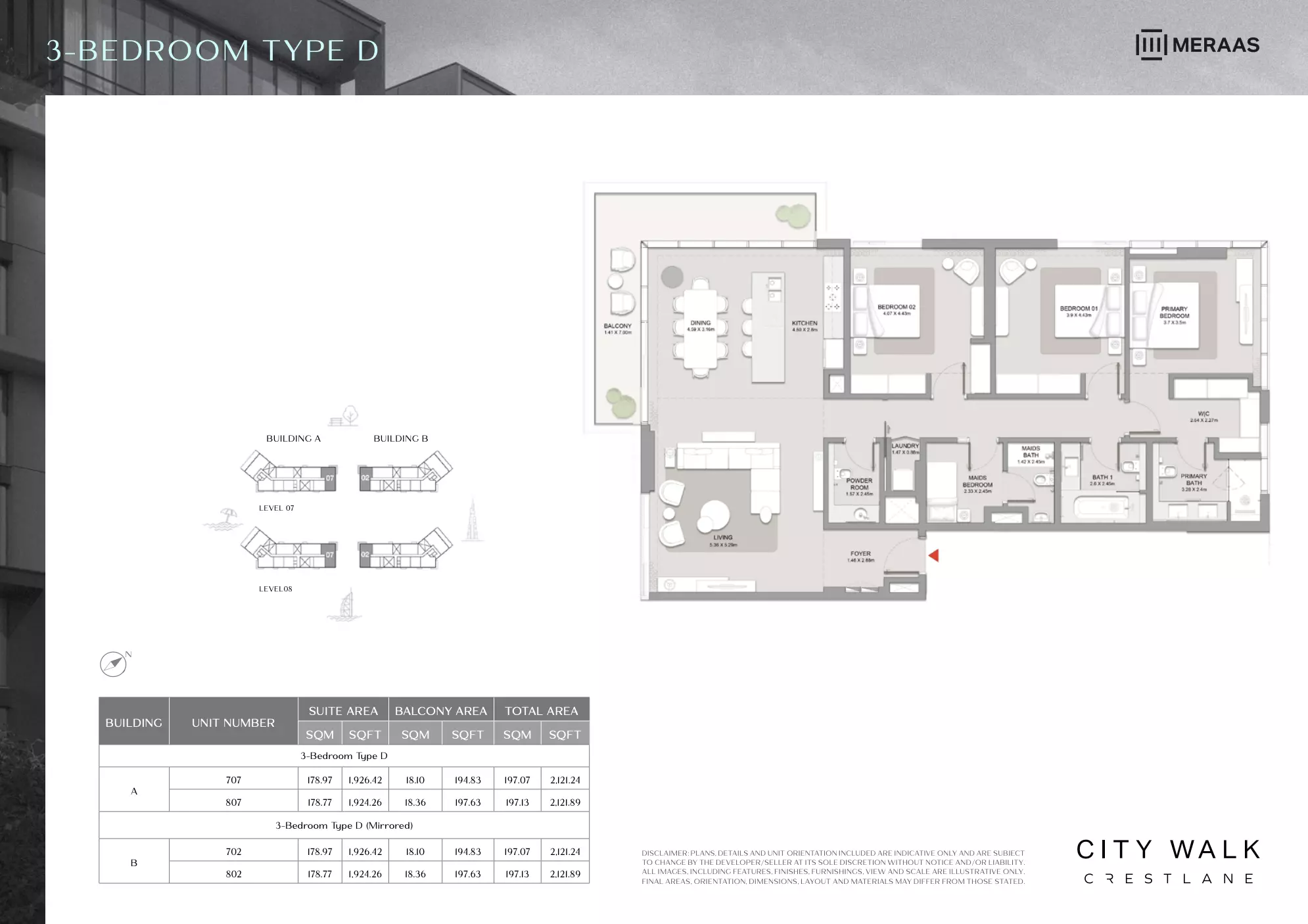 City Walk Crestlane Type D Mirrored - 3 BR, 3 beds