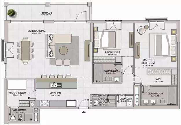 Le Ciel Type 2, 2 beds