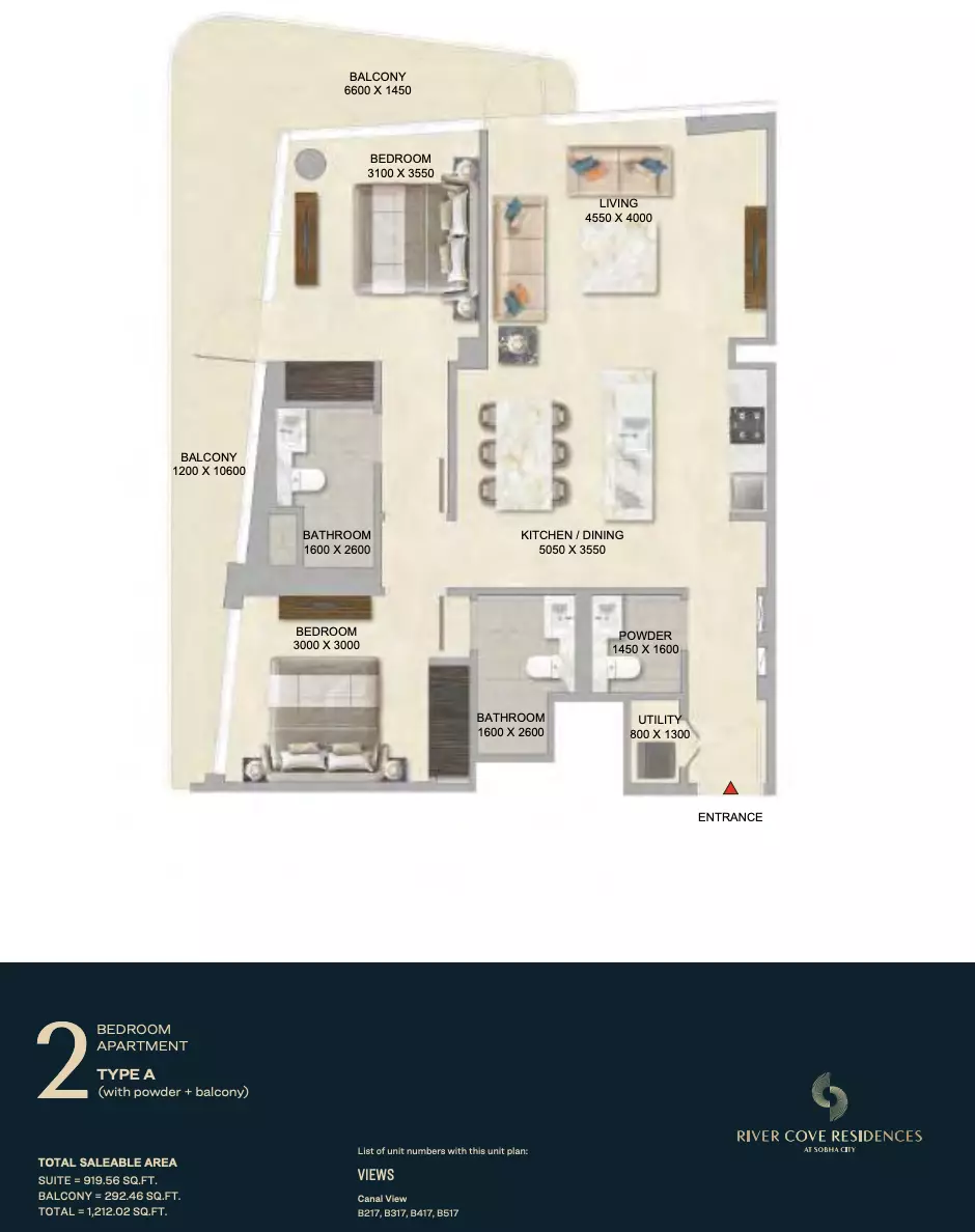 River Cove Residences at sobha city Type A-Tower B, 2 beds