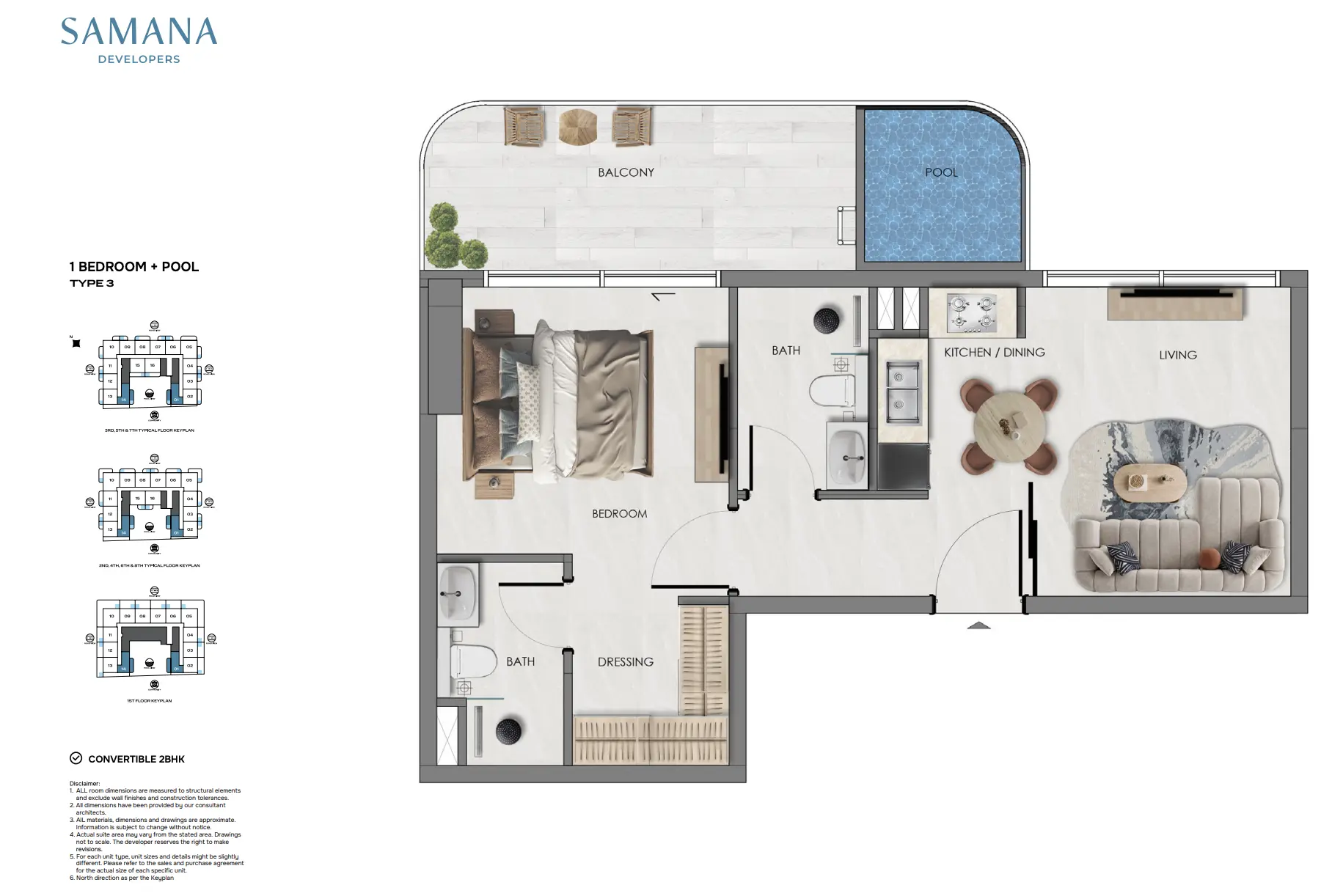 Portside By Samana Developers — 1BR floor plan