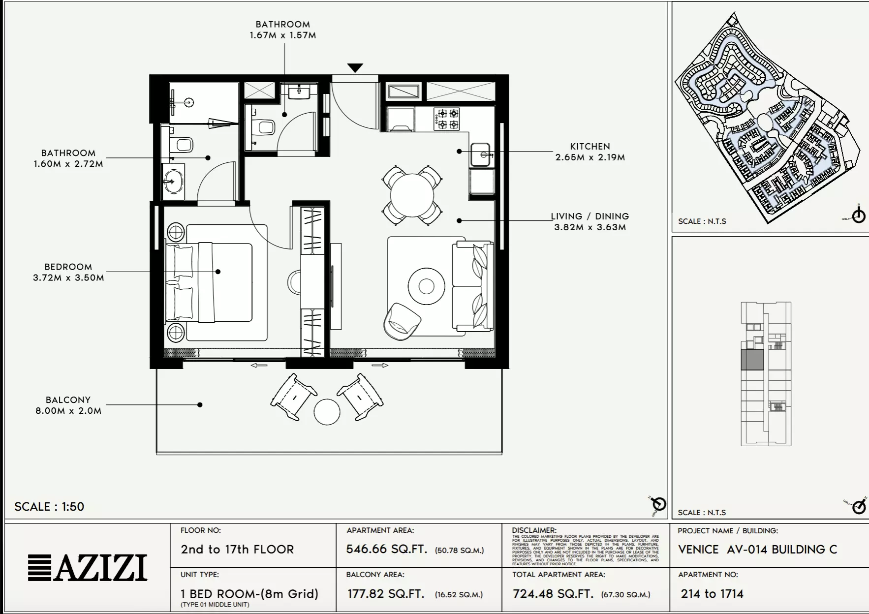 Azizi Venice 14 Type 214-Building C, 1 bed