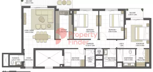 Aysha Residences By Eagle Hills B2-TYPE 3B-2, 3 beds