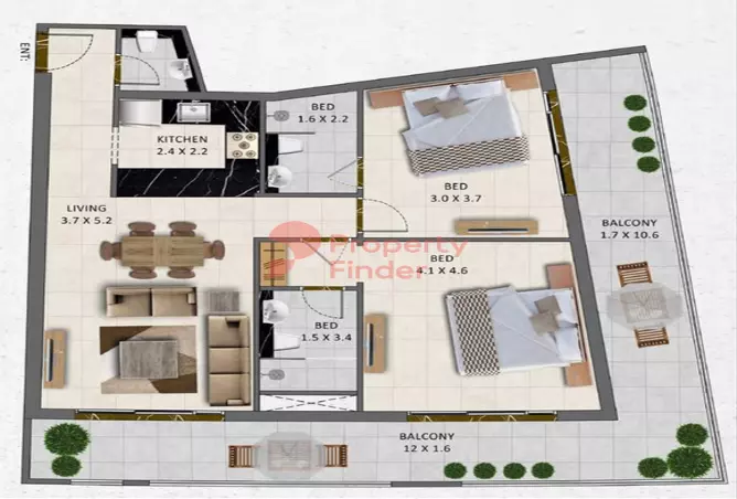 Gardenia Livings — 2BR floor plan