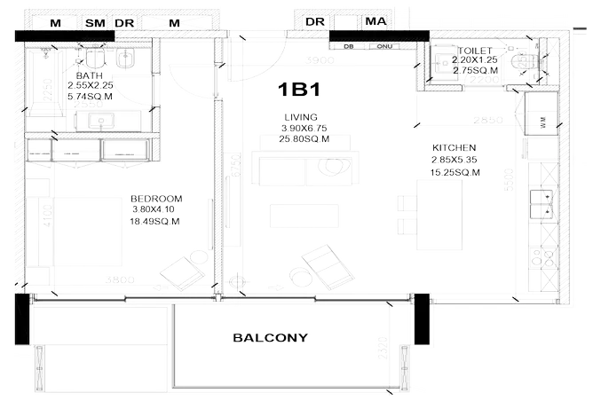 Sealine Residence — 1BR floor plan