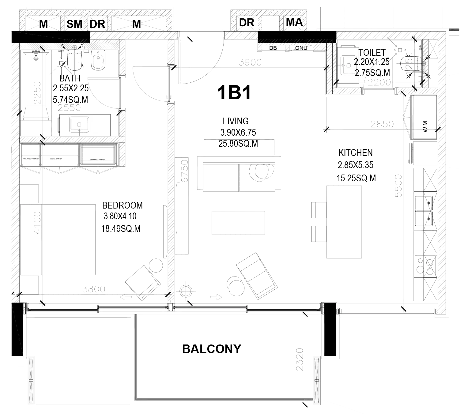 Sealine Residence — 1BR floor plan