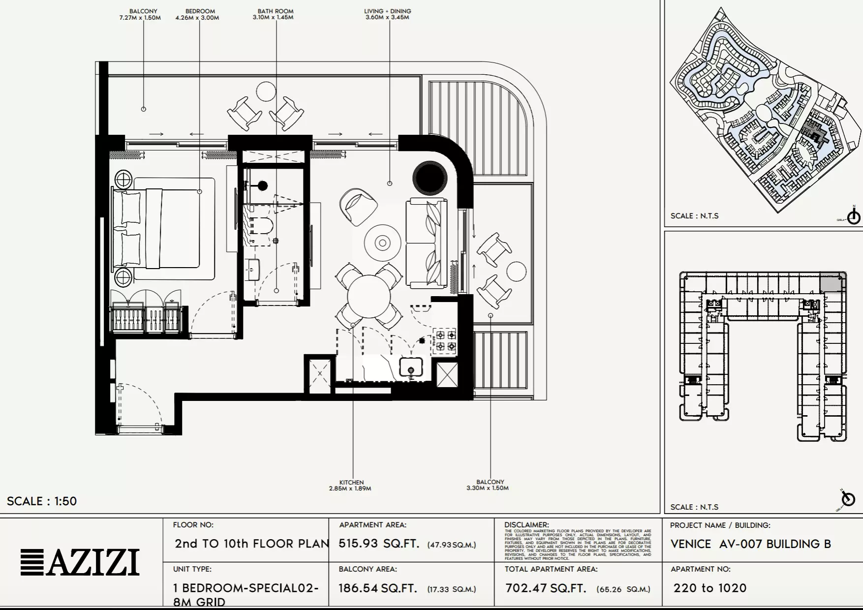 Azizi Venice 7 Type 220-Building B, 1 bed