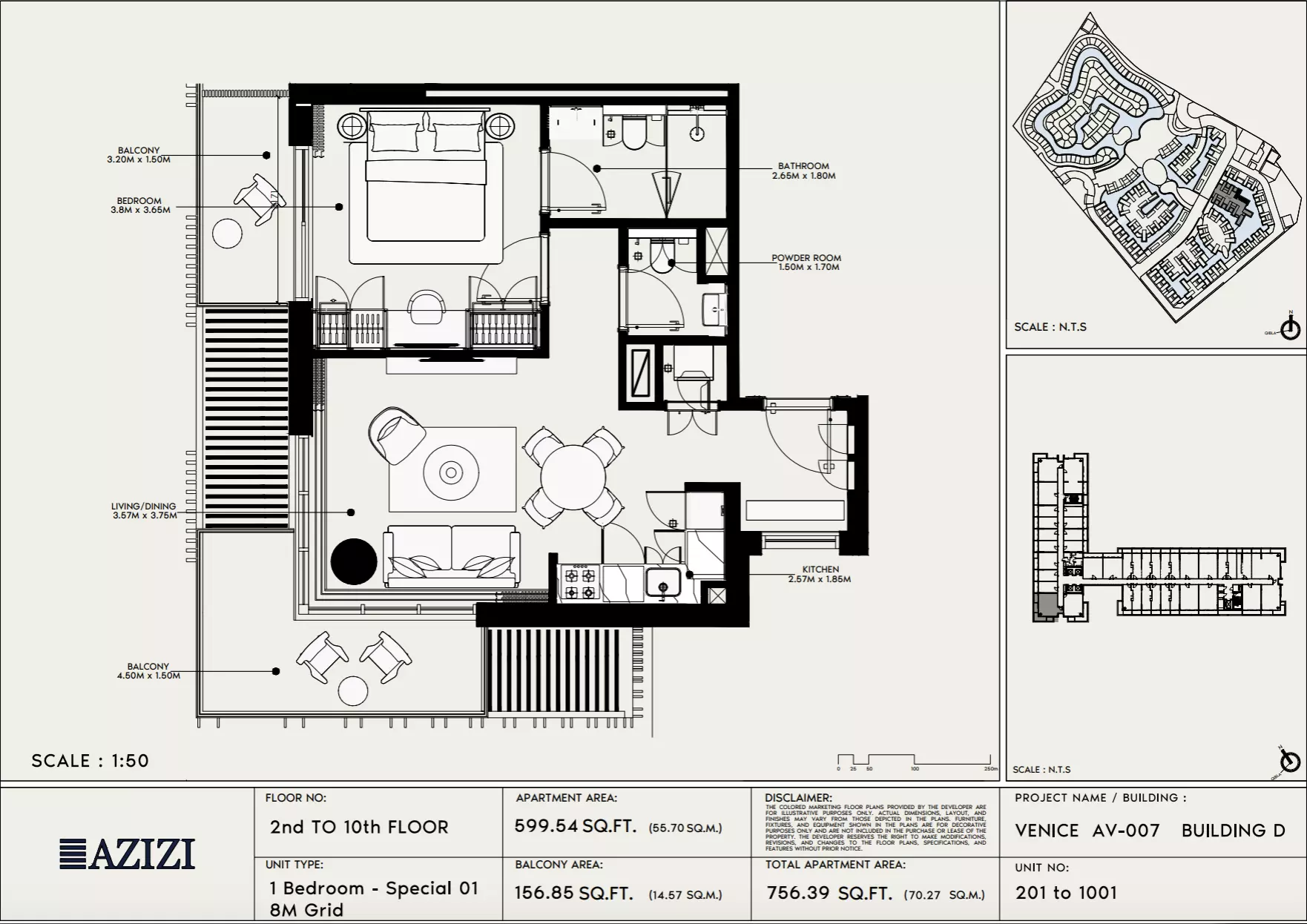 Azizi Venice 7 Type 201-Building D, 1 bed