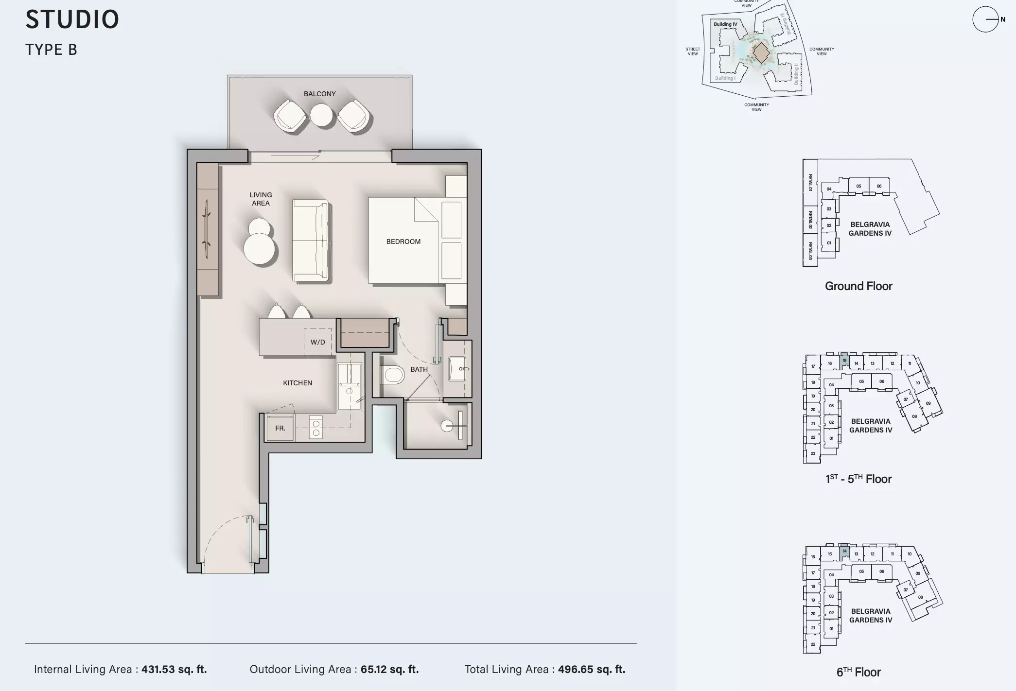 Belgravia Gardens — Studio floor plan
