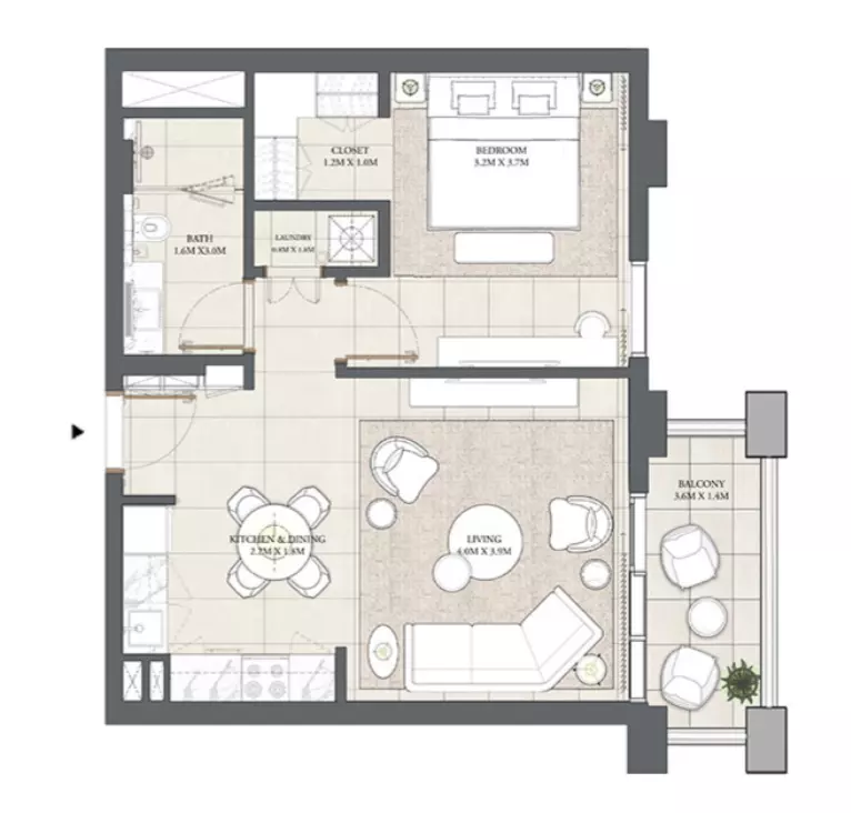 Creek Beach - Savanna-Cedar-Mangrove — 1BR floor plan