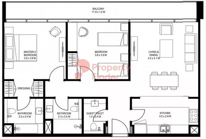 Nesba 1 By Arada — 2BR floor plan