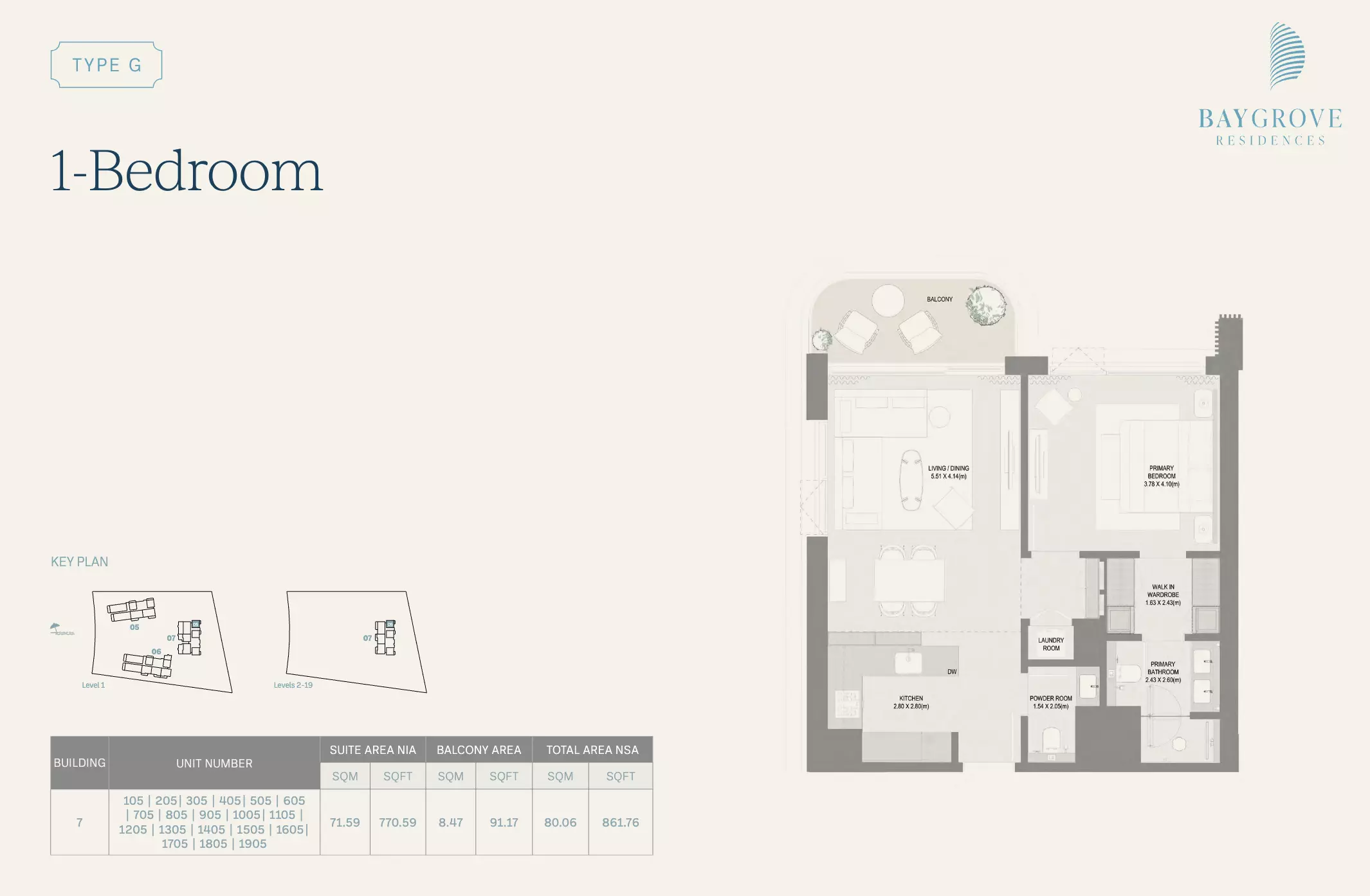 Bay Grove Residences Phase 3 Type G | 1-Bedroom, 1 bed