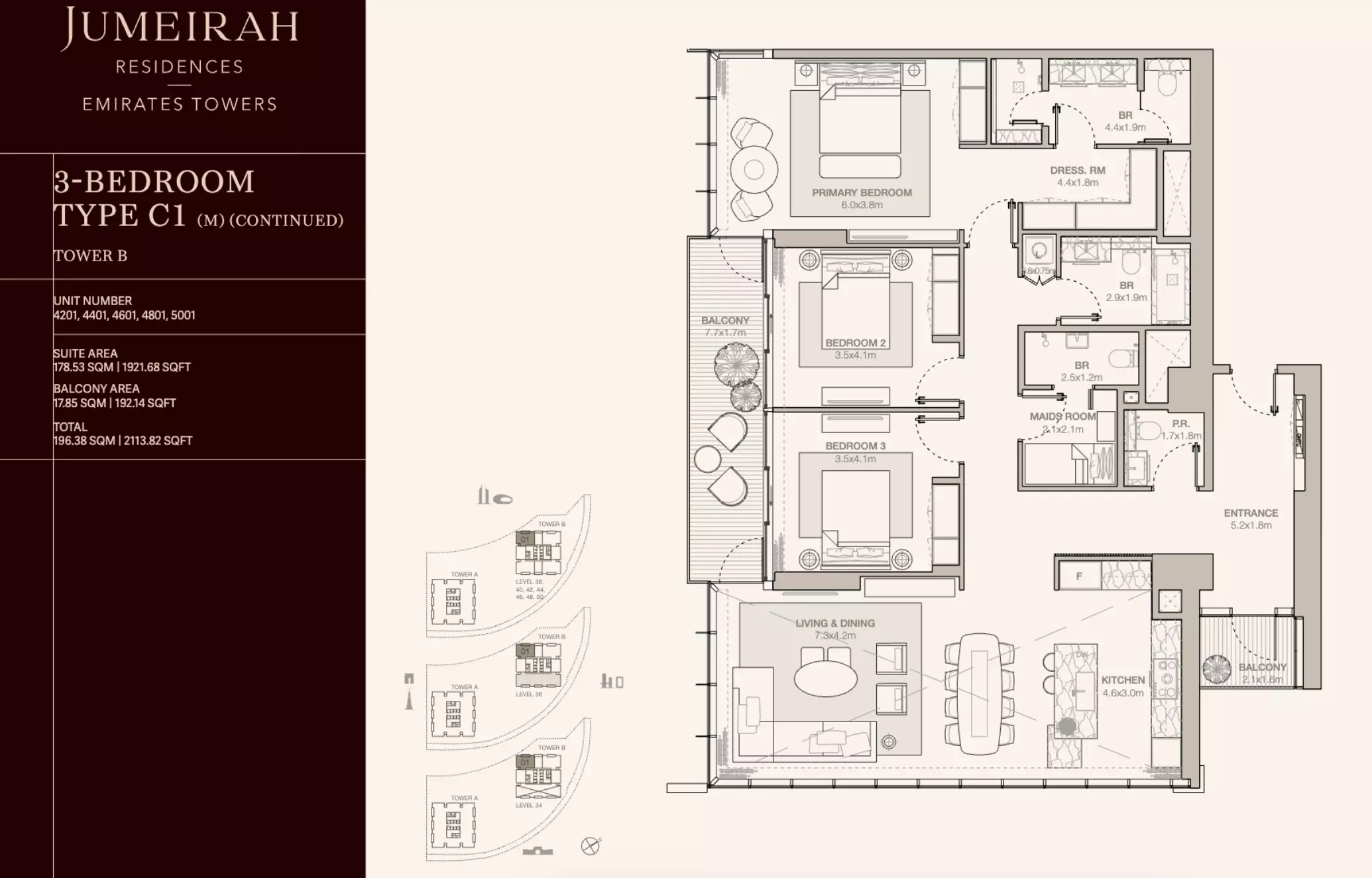 Jumeirah Residences Emirates Towers Type C1 Contiued-Tower B, 3 beds