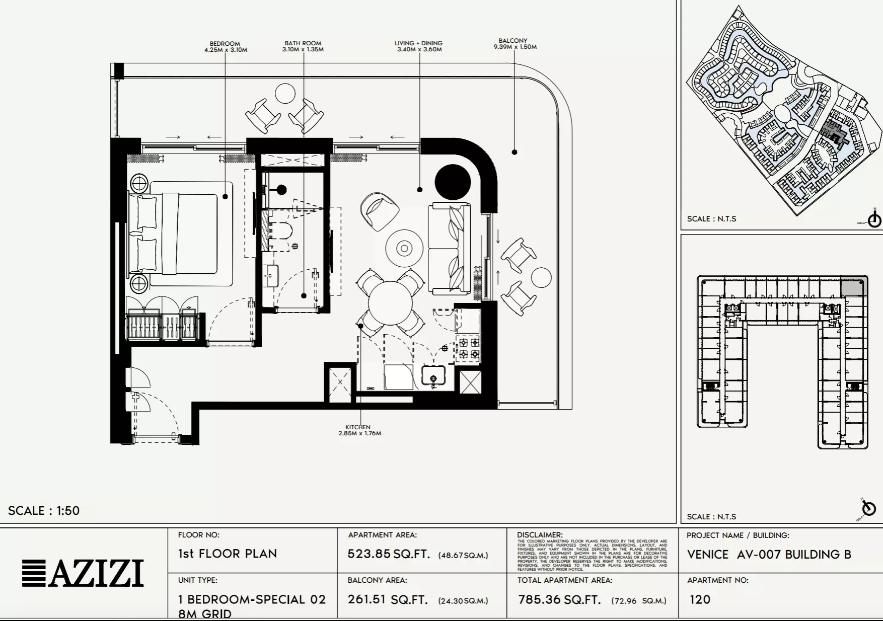 Azizi Venice 7 Type 120-Building B, 1 bed