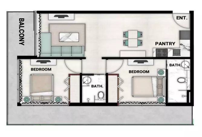 Dusit Rijas Residence — 2BR floor plan