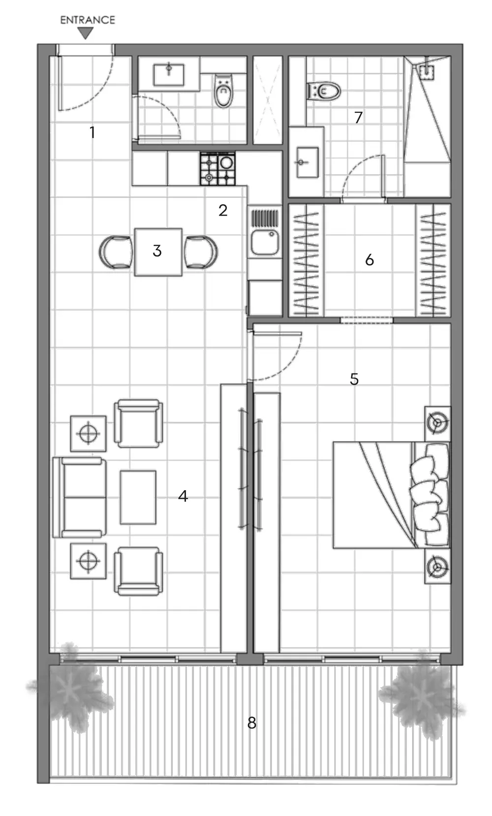 Al Hamra Waterfront — 1BR floor plan