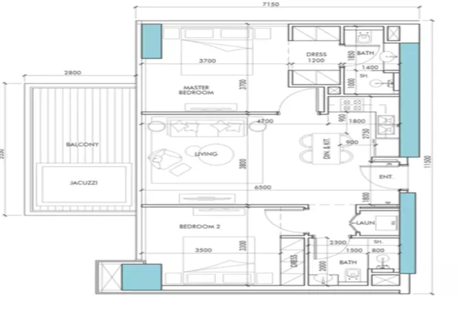 The Waterway By Prestige One — 2BR floor plan