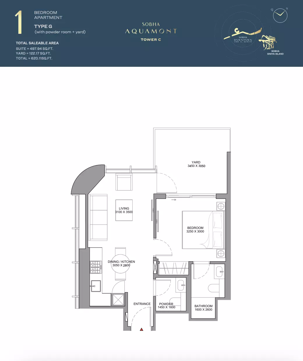 Sobha Aquamont Type G-Tower C, 1 bed