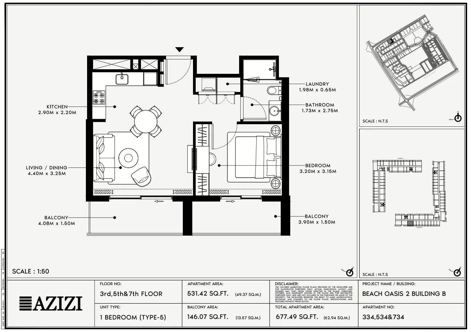 Beach Oasis Phase 2 By Azizi Type 5 - BB, 1 bed