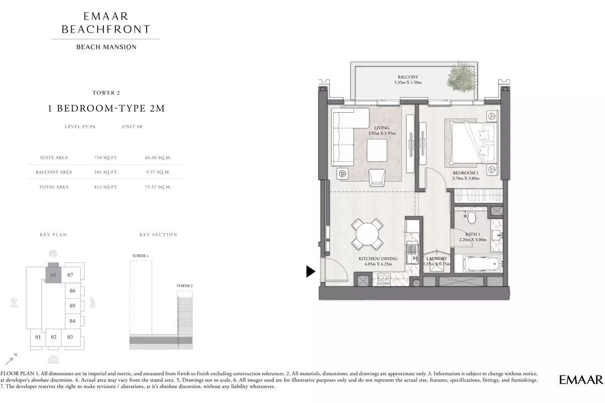 Beach Mansion Tower 2 Type 2M, Level P3-P6, unit 08, 1 bed