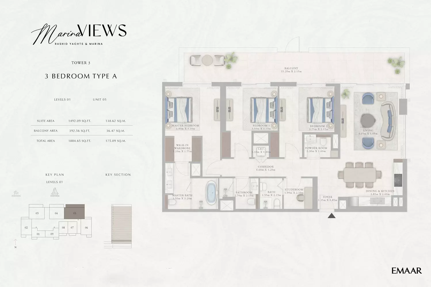 Marina Views Type 1-Tower 3, 3 beds