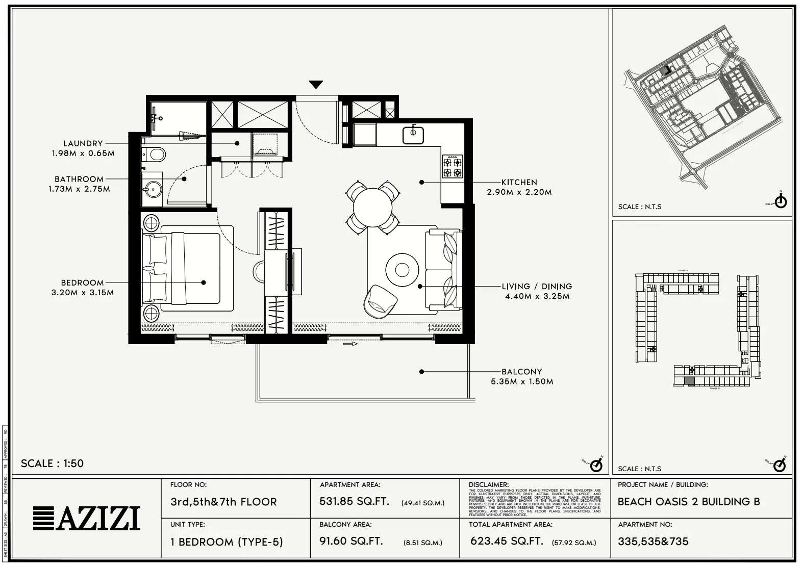 Beach Oasis Phase 2 By Azizi Type 5 - BB, 1 bed