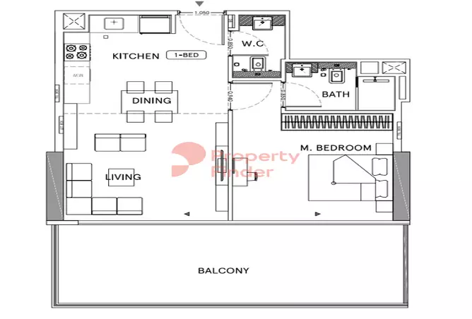 Binghatti Lavender — 1BR floor plan