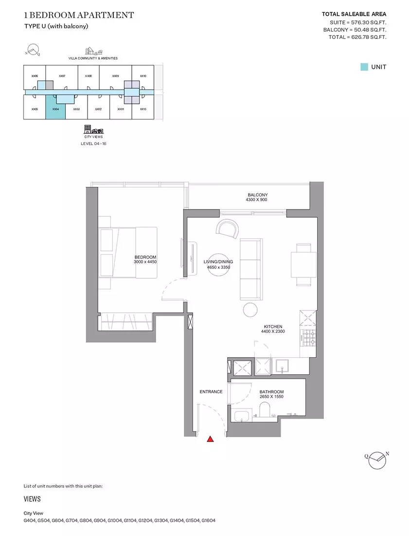 Sobha Orbis Type U-Tower G, 1 bed