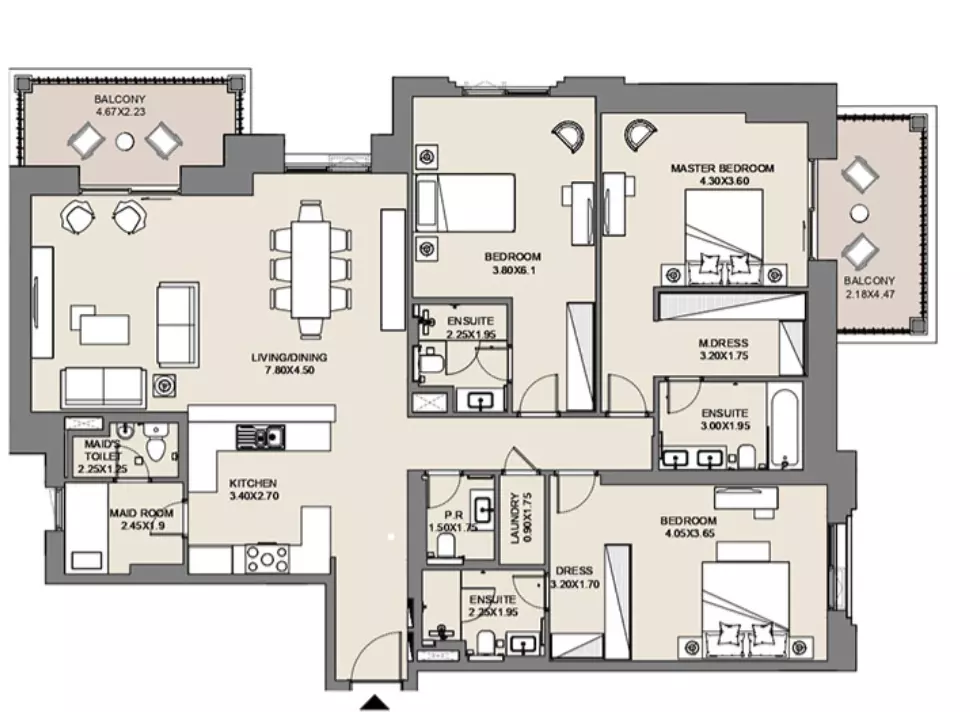 Al Jazi B2-Type D1, Level 5,6,, 3 beds