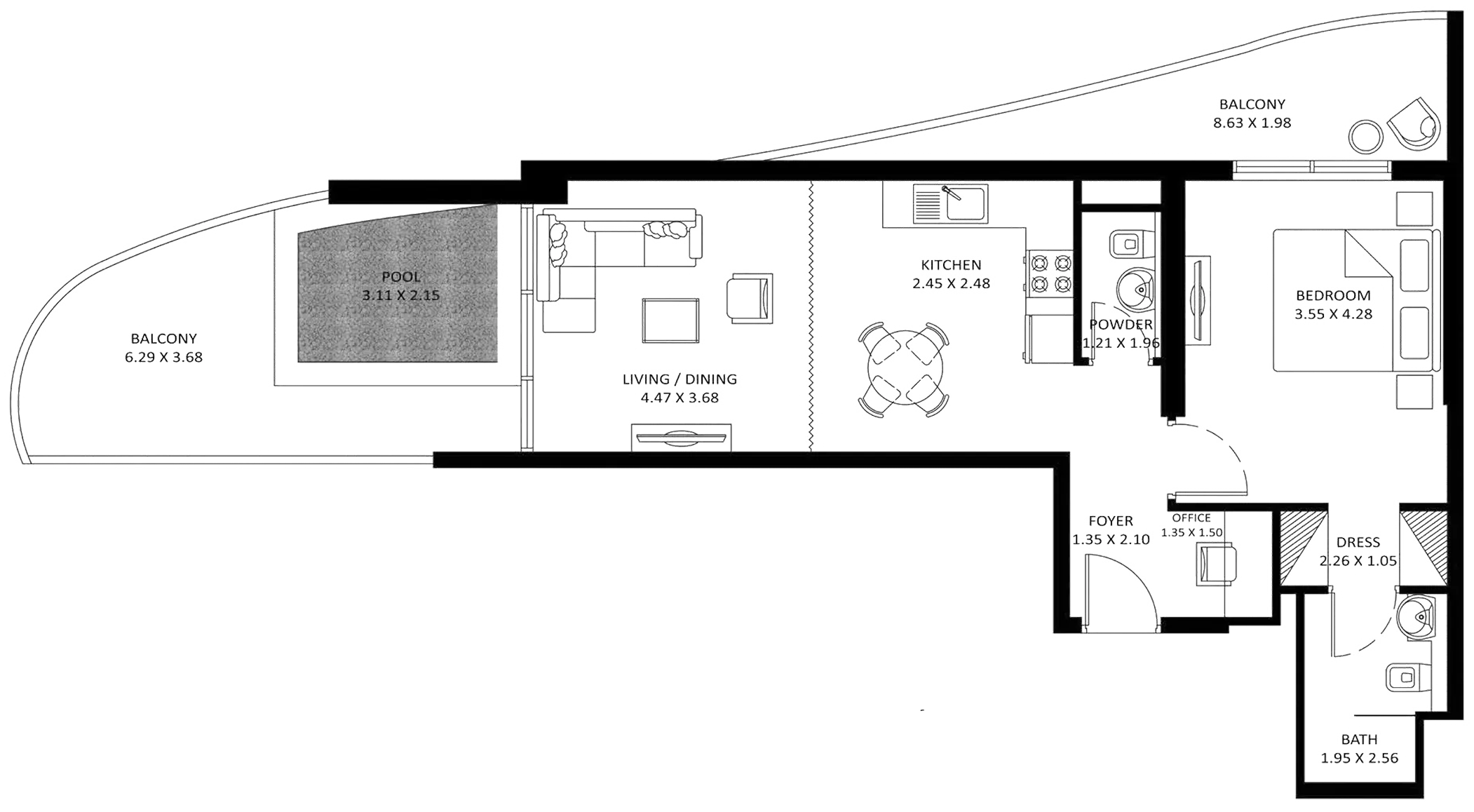 Oceanz By Danube — 1BR floor plan