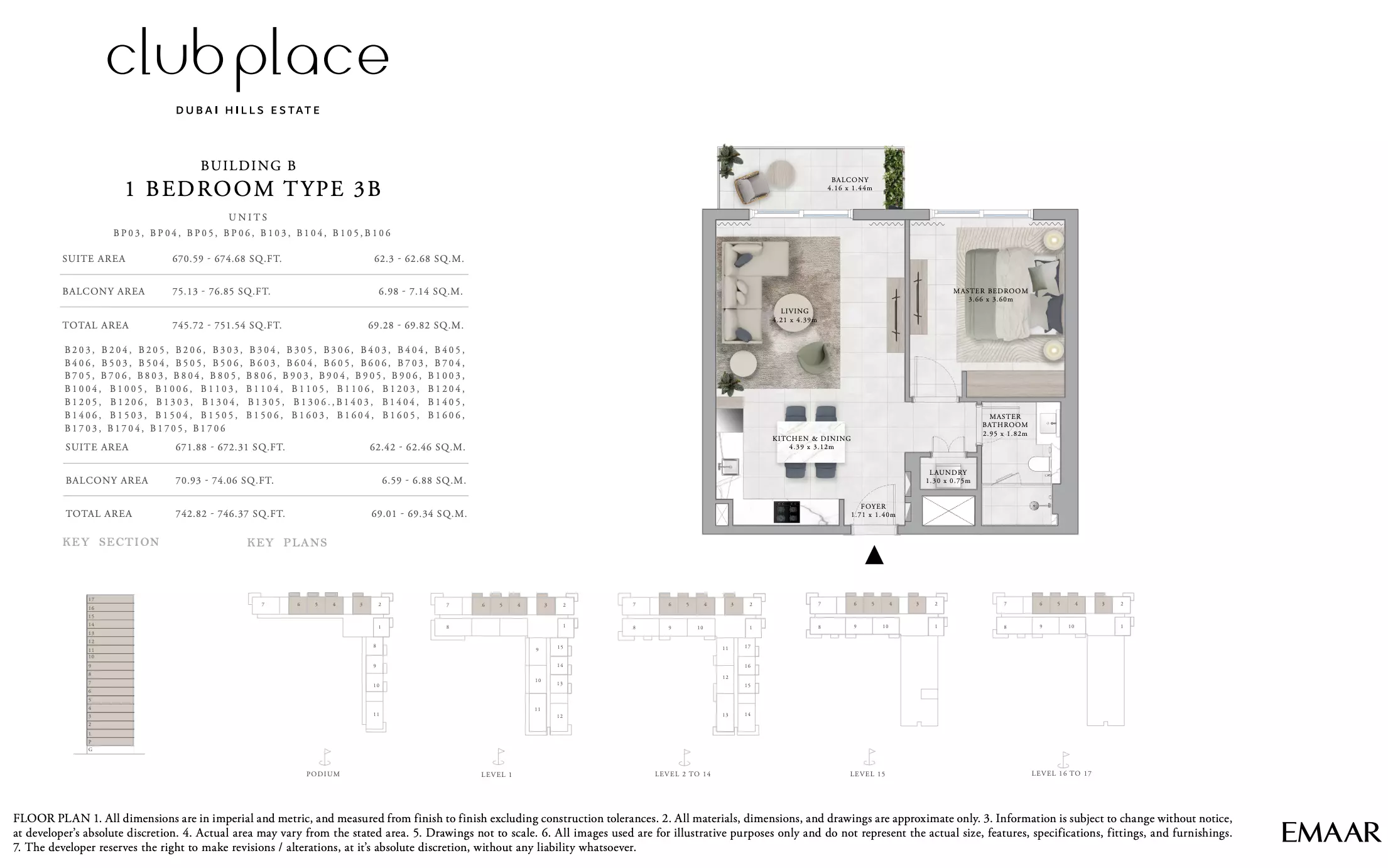 Club Place Building B - Type 3B, 1 bed