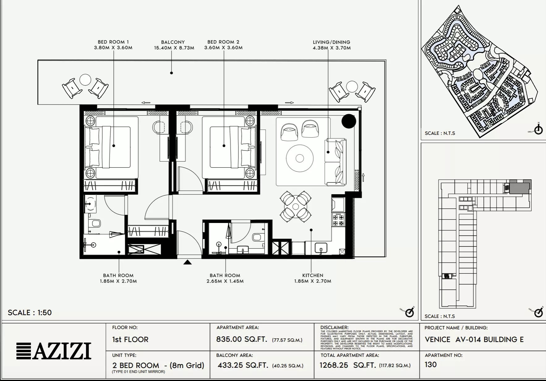 Azizi Venice 14 Type 130-Building E, 2 beds