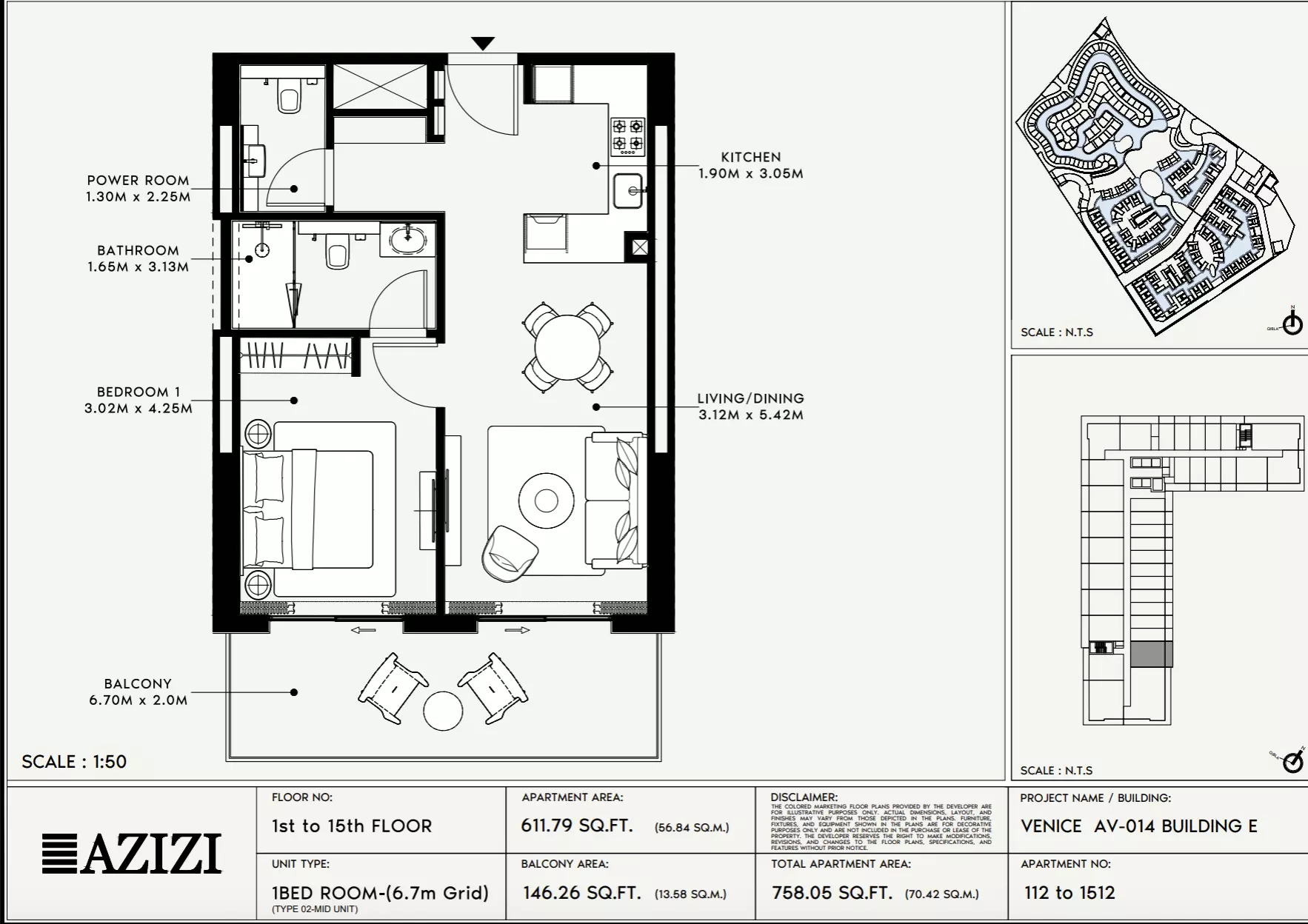 Azizi Venice 14 Type 112-Building E, 1 bed