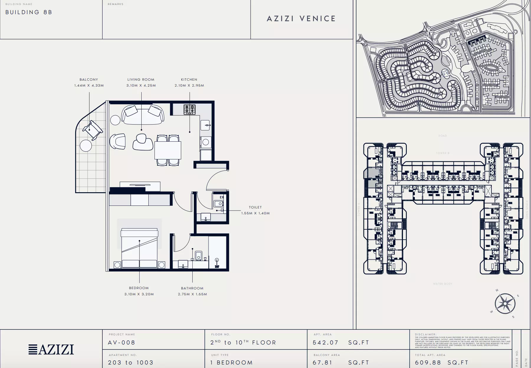 Azizi Venice 8 Type 203-Building B, 1 bed