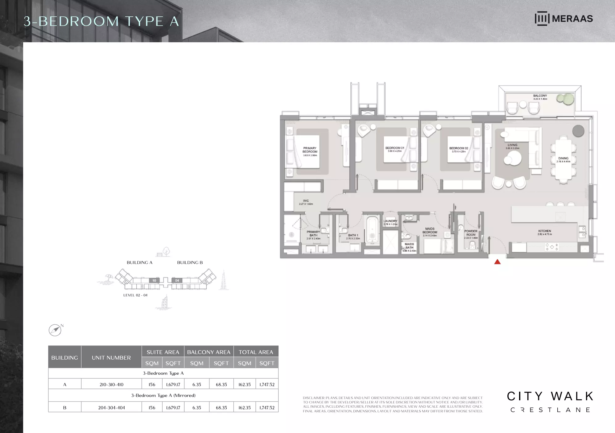 City Walk Crestlane Type A Mirrored - 3 BR, 3 beds