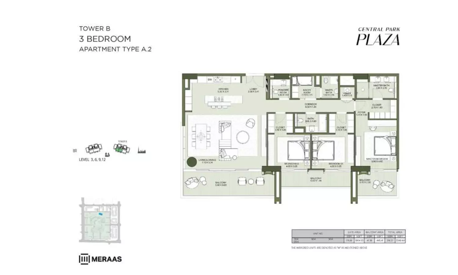 Central Park Plaza Tower B-Type A2, 3 beds
