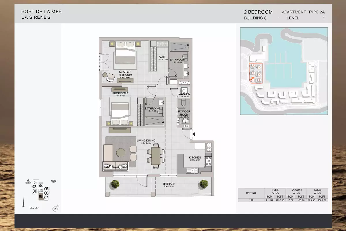 La Sirene Phase 2 By Meraas Type 2A-Building 6, 2 beds
