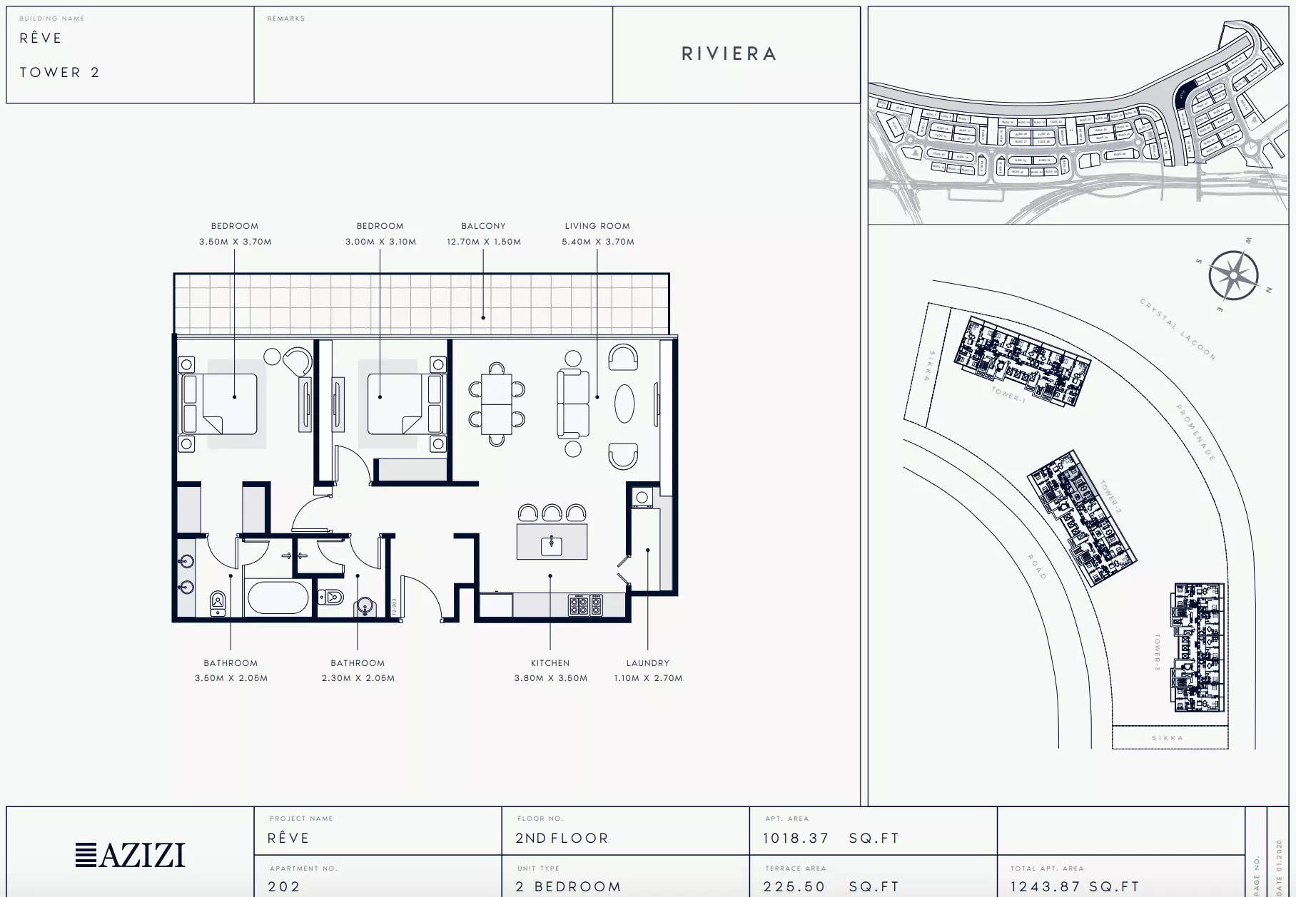 Azizi Riviera Reve Type 202-Tower 2, 2 beds