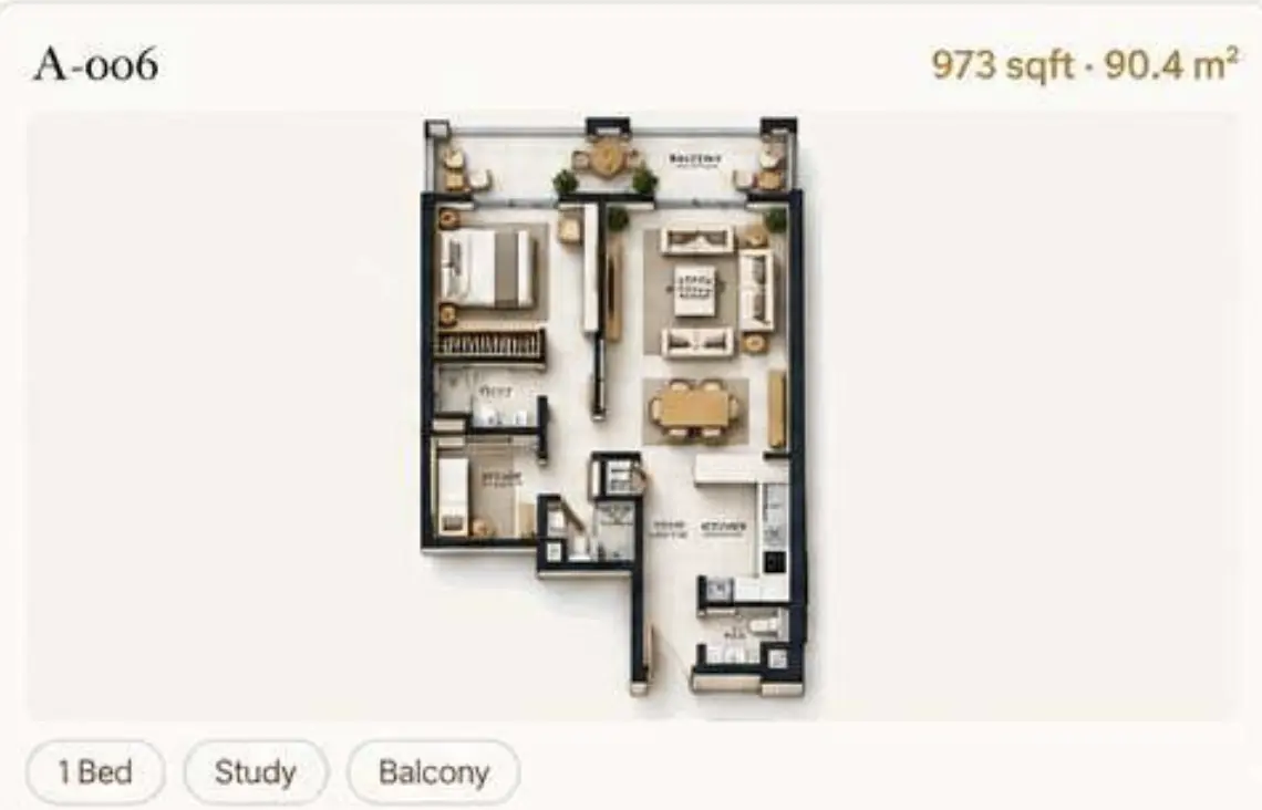 Reeman Residence 02 — 1BR floor plan