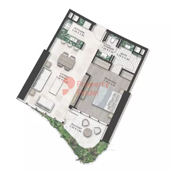 Safa One By Damac — 1BR floor plan