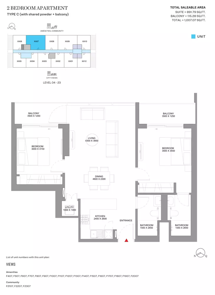 Sobha Orbis Type C-Tower F, 2 beds