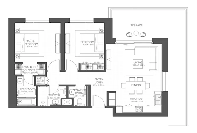 Citrine Residence — 2BR floor plan