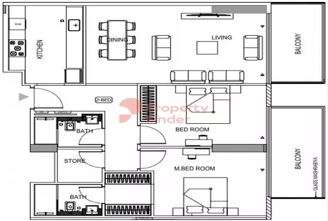 Binghatti Orchid — 2BR floor plan