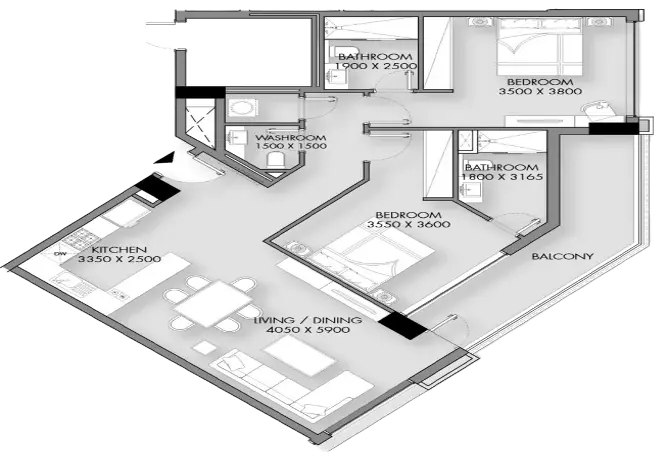 Cavara 42 — 2BR floor plan