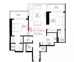 Crest Grande Tower B _ Type O (with Maid room + Balcony), 2 beds